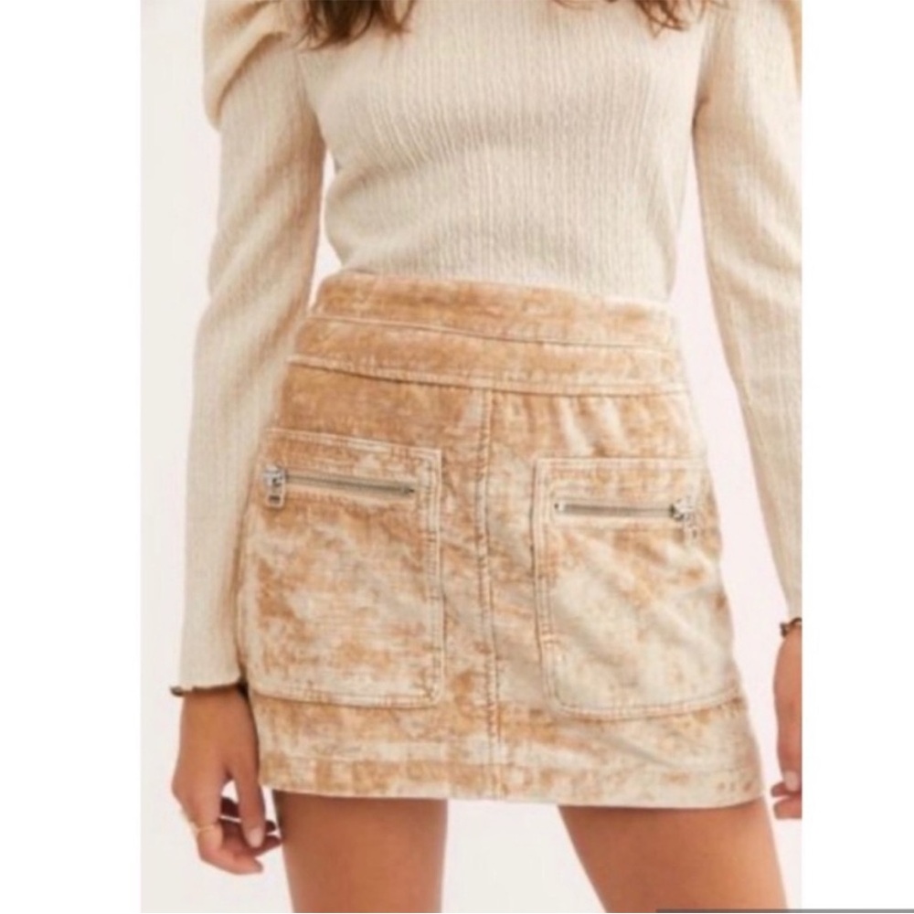 Free People Crushed Velvet Blue Dust to Dust Mini Skirt